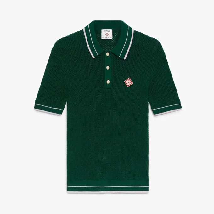 Grünes, gehäkeltes Kurzarm-Poloshirt