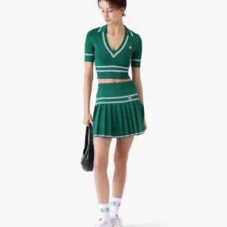 Grünes, kurz geschnittenes Strick-Poloshirt