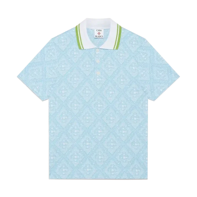 Hellblaues Jacquard-Poloshirt mit kurzen Ärmeln
