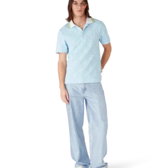 Hellblaues Jacquard-Poloshirt mit kurzen Ärmeln