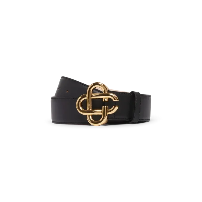 Herren-Gürtel mit schwarzer, goldfarbener Cc-Logo-Schnalle