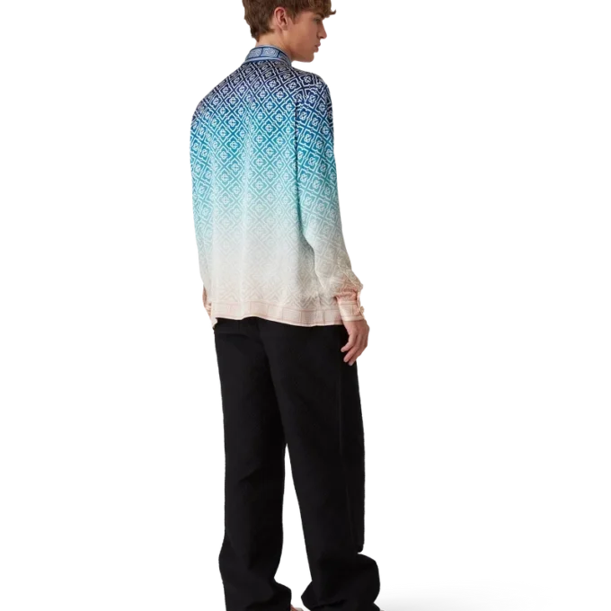 Jacquard-Seidenhemd mit Farbverlauf und langen Ärmeln