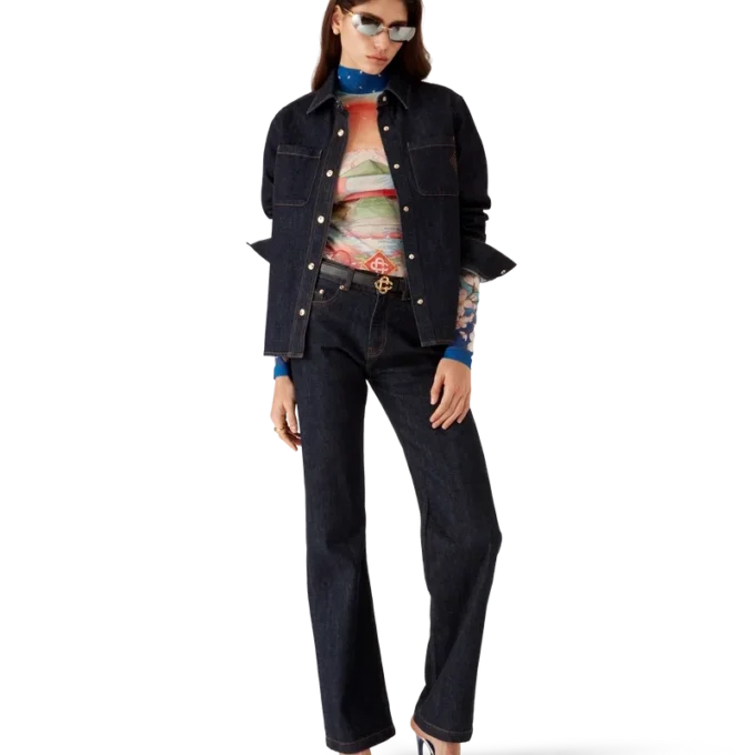 Jeanshemd mit Logo-Stickerei