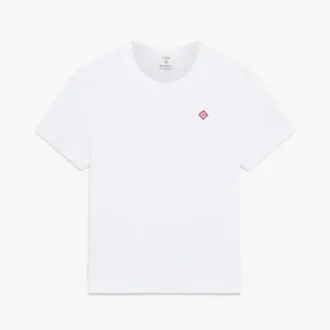 Klassisches, tailliertes Kurzarm-T-Shirt mit Stickaufnäher in Shorts