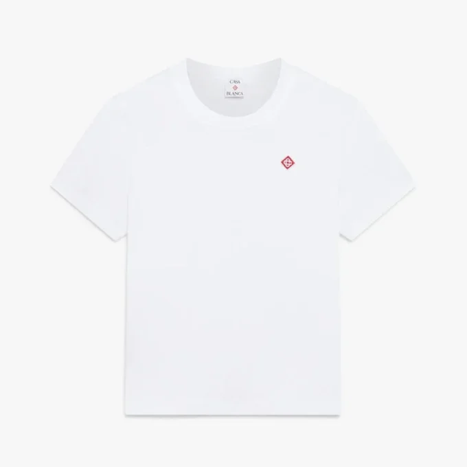 Klassisches, tailliertes Kurzarm-T-Shirt mit Stickaufnäher in Shorts