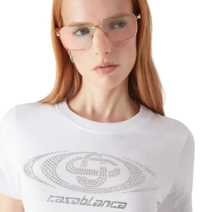 Kristall-Warped-Logo-T-Shirt mit kurzen Shorts und taillierter Passform