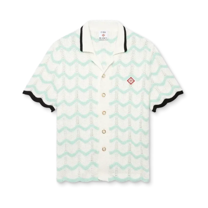 Kurzarm-Shirt aus Baumwollhäkelstoff mit Farbverlauf