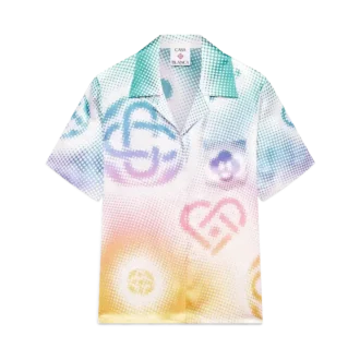 Kurzarmhemd mit Halbton-Logo und kubanischem Kragen