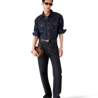 Kurzärmeliges Denim-Shirt mit Logo-Stickerei