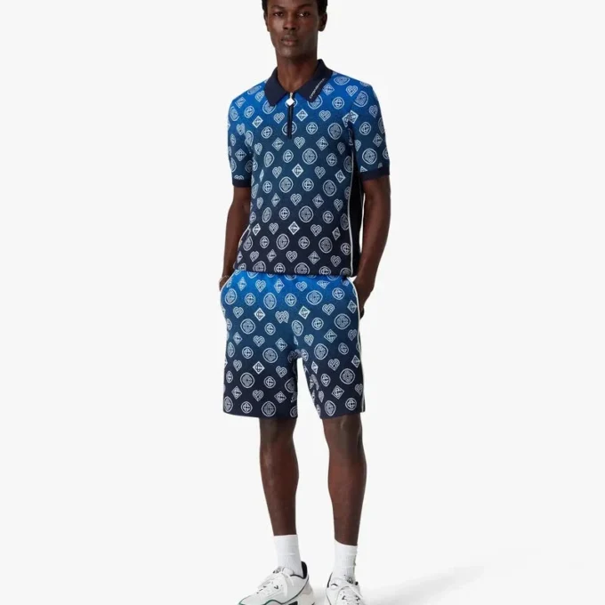 Kurzärmeliges Polohemd aus Strick mit Monogramm-Farbverlauf Kurzärmeliges Polohemd aus Strick mit Monogramm-Farbverlauf