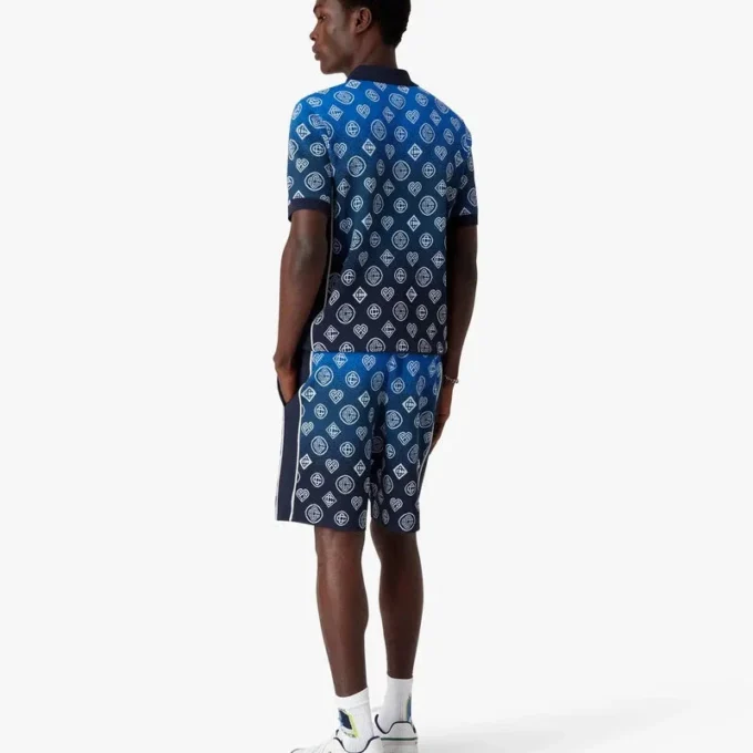 Kurzärmeliges Polohemd aus Strick mit Monogramm-Farbverlauf Kurzärmeliges Polohemd aus Strick mit Monogramm-Farbverlauf