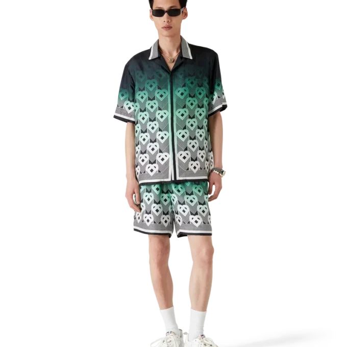 Kurzärmeliges Seidenhemd mit Farbverlaufs-Monogramm