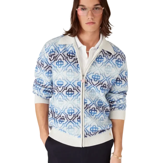 Langärmeliger Merino-Cardigan mit Space-Dye-Monogramm Langärmeliger Merino-Cardigan mit Space-Dye-Monogramm