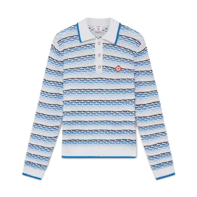 Langärmliges Poloshirt mit Tuck-Stitch-Muster Langärmliges Poloshirt mit Tuck-Stitch-Muster