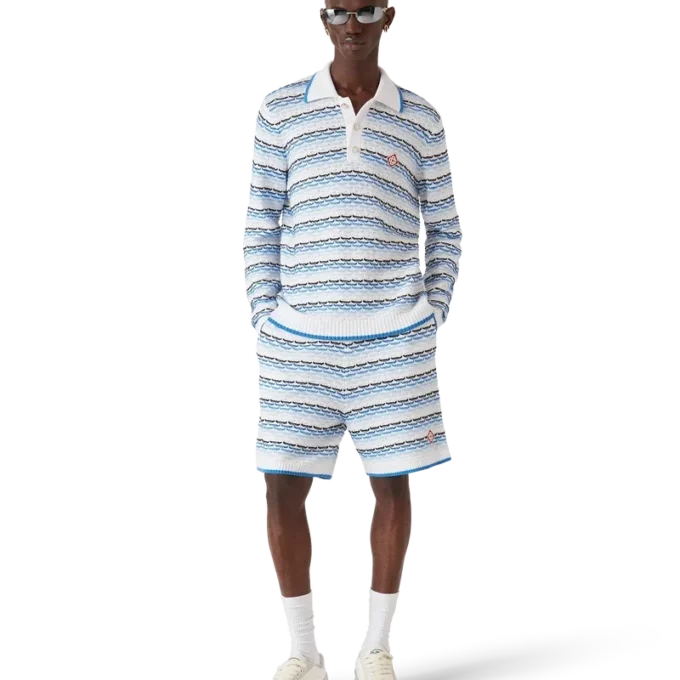 Langärmliges Poloshirt mit Tuck-Stitch-Muster Langärmliges Poloshirt mit Tuck-Stitch-Muster