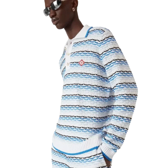 Langärmliges Poloshirt mit Tuck-Stitch-Muster Langärmliges Poloshirt mit Tuck-Stitch-Muster