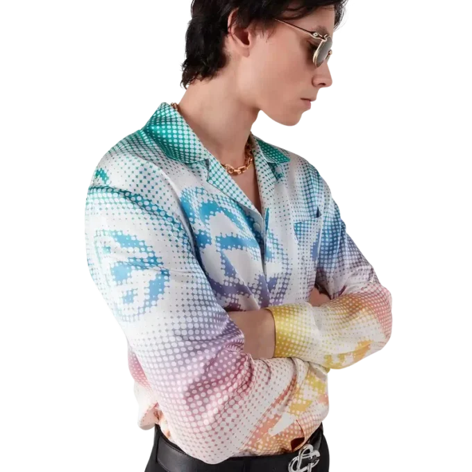 Langärmliges Seidenhemd mit Halftone-Logo