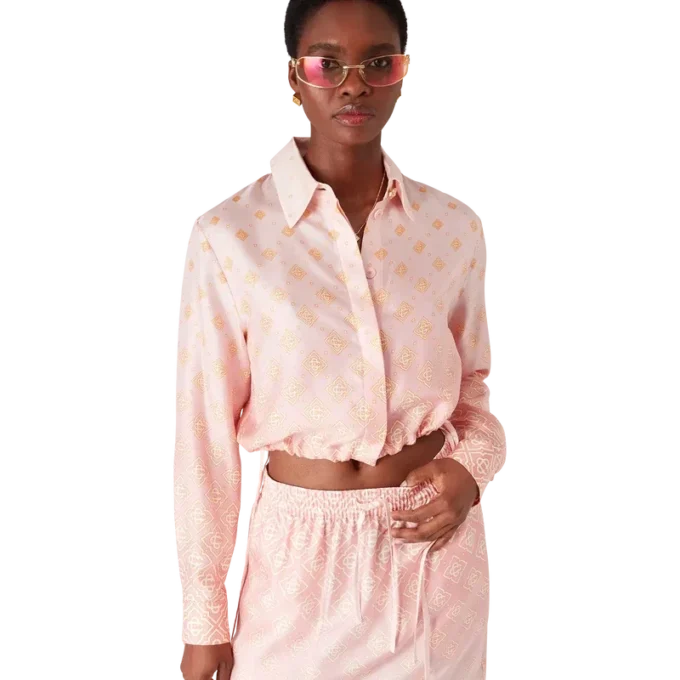 Langärmliges Seidenhemd mit Monogram-Dégradé Langärmliges Seidenhemd mit Monogram-Dégradé