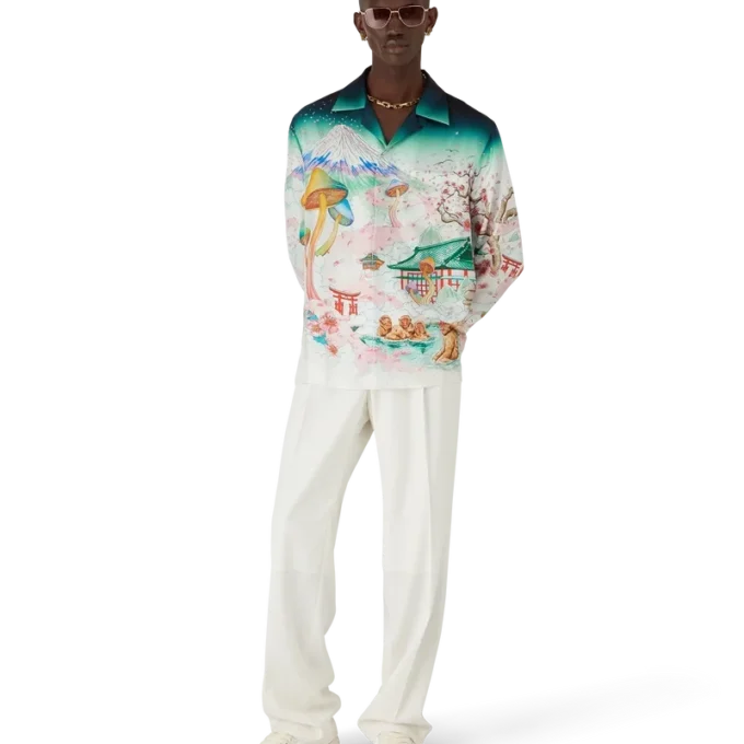 Langärmliges Seidentwill-Hemd „Flowers“