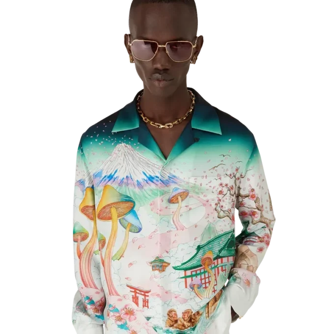 Langärmliges Seidentwill-Hemd „Flowers“