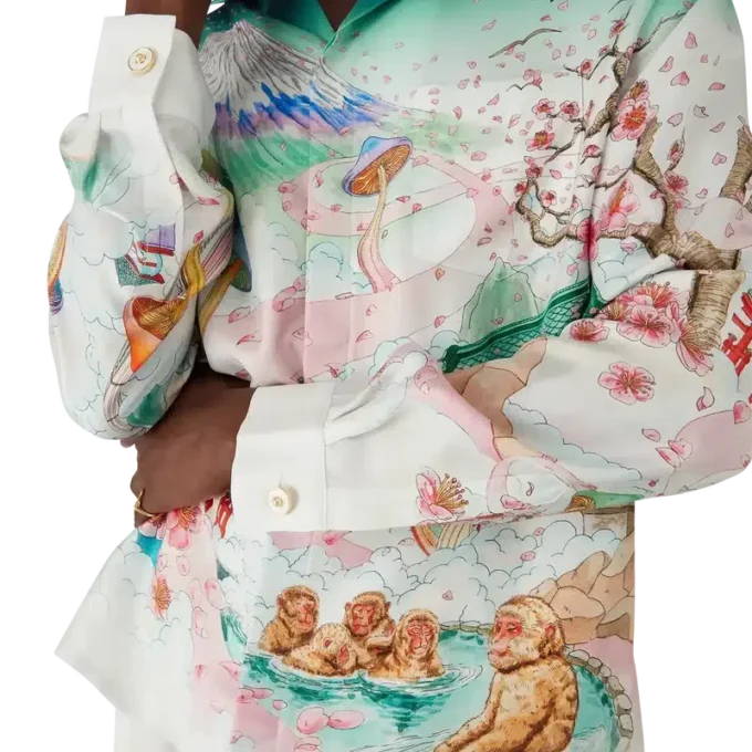 Langärmliges Seidentwill-Hemd „Flowers“