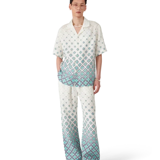 Leinen-Hose mit Monogramm-Farbverlauf