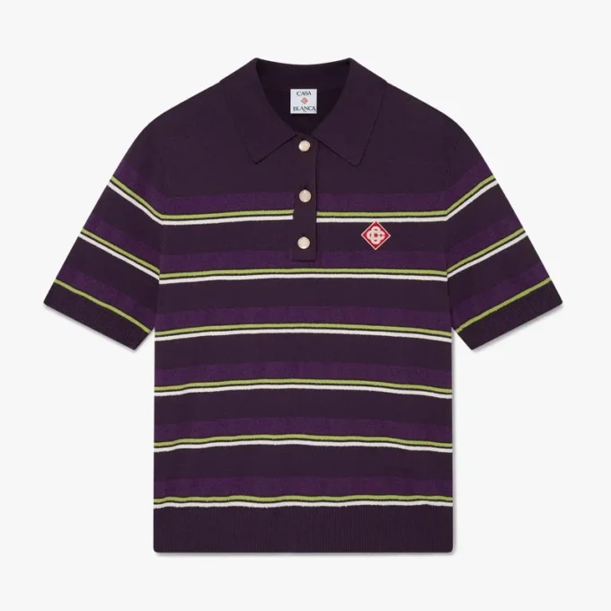 Lila-grün gestreiftes, tailliertes Poloshirt Lila-grün gestreiftes, tailliertes Poloshirt