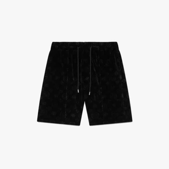 Lila Velours-Shorts mit Monogramm