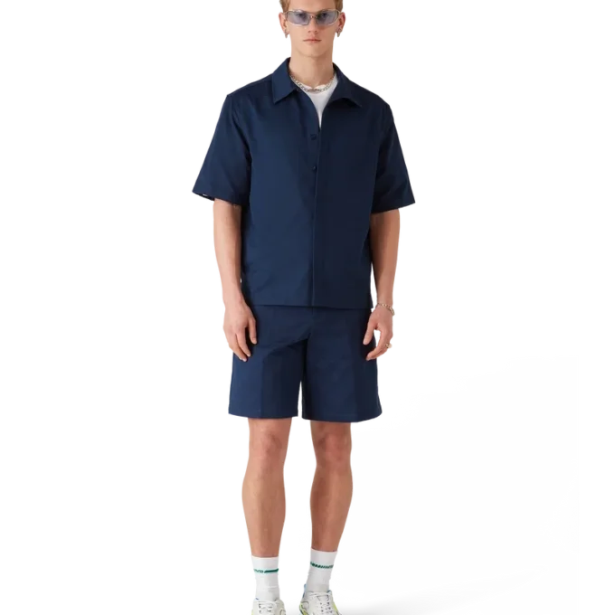 Marineblaues Monogramm-Kurzarmhemd Marineblaues Monogramm-Kurzarmhemd