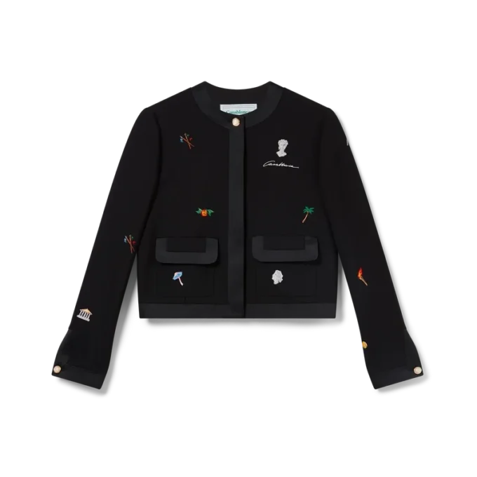 Maßgeschneiderte Jacke aus Wolle mit gesticktem Motiv