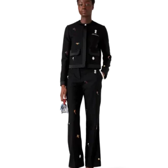 Maßgeschneiderte Jacke aus Wolle mit gesticktem Motiv