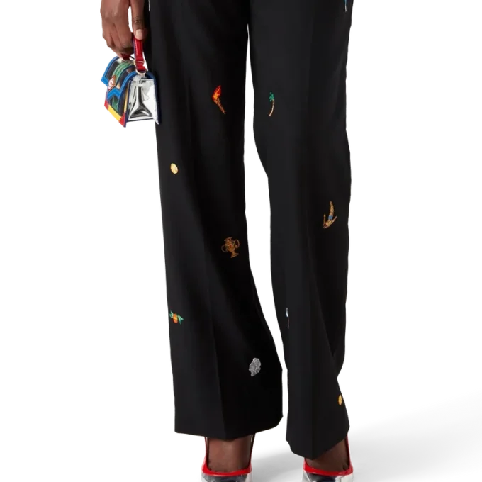 Maßgeschneiderte Wollhose mit gesticktem Motiv Maßgeschneiderte Wollhose mit gesticktem Motiv