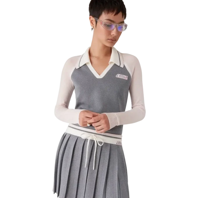 Merino Tennis Langarm-Poloshirt