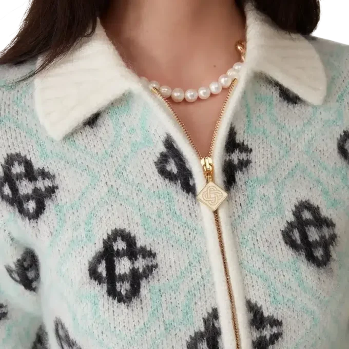 Mohair-Pullover mit Monogramm und Reißverschluss