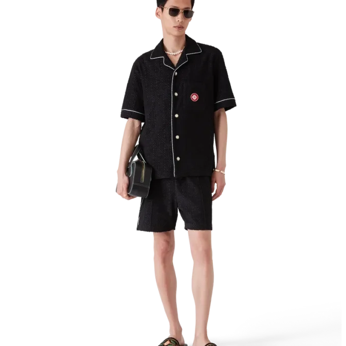 Monogram-Jacquard-Frottee-Hemd mit kurzen Ärmeln