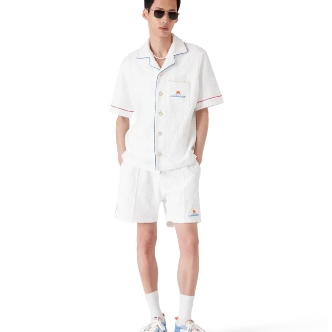 Monogram-Jacquard-Frottee-Hemd mit kurzen Ärmeln