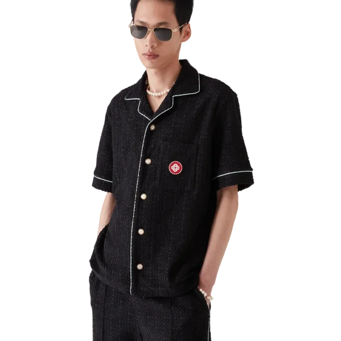 Monogram-Jacquard-Frottee-Hemd mit kurzen Ärmeln