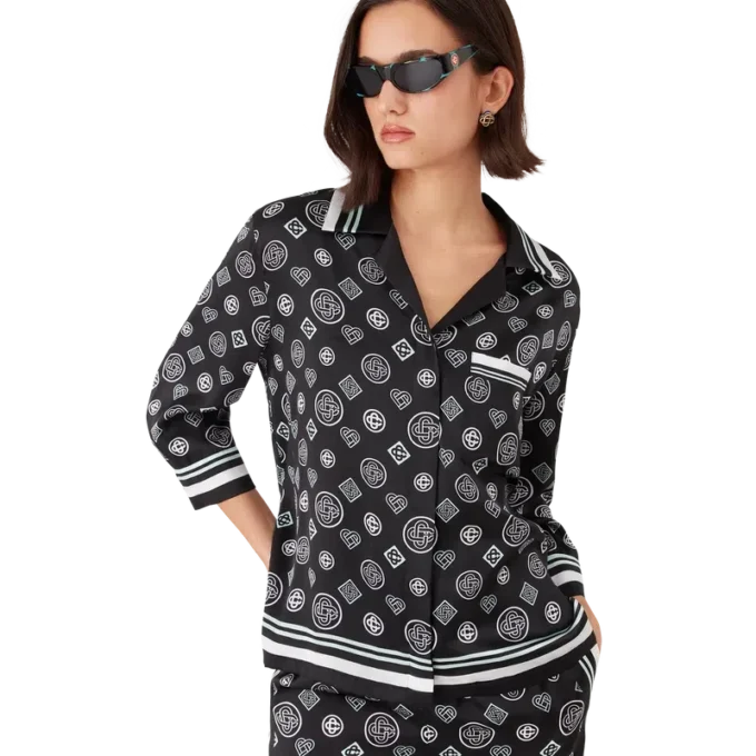 Monogram-Pyjama-Hemd aus Seidensatin