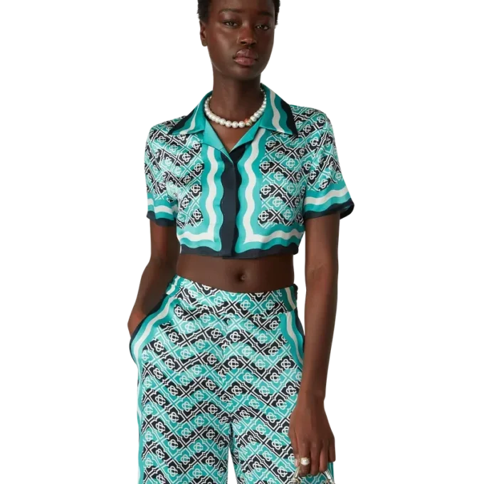 Monogram Wave Cropped Seidenhemd