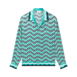 Monogram Wave Langarm-Seidenhemd