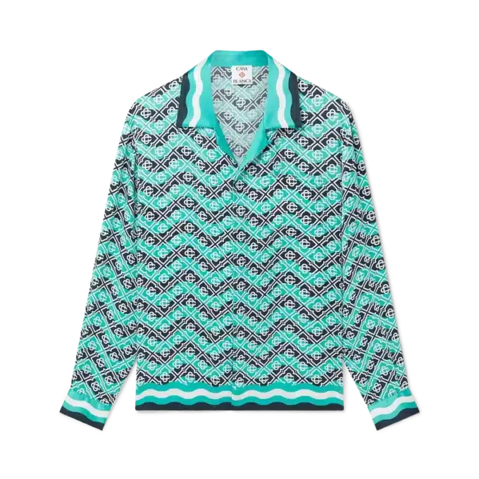 Monogram Wave Langarm-Seidenhemd