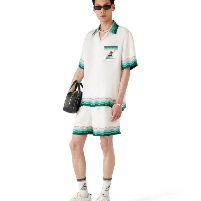 Montagne Ondulae Seidenhemd mit kurzen Ärmeln