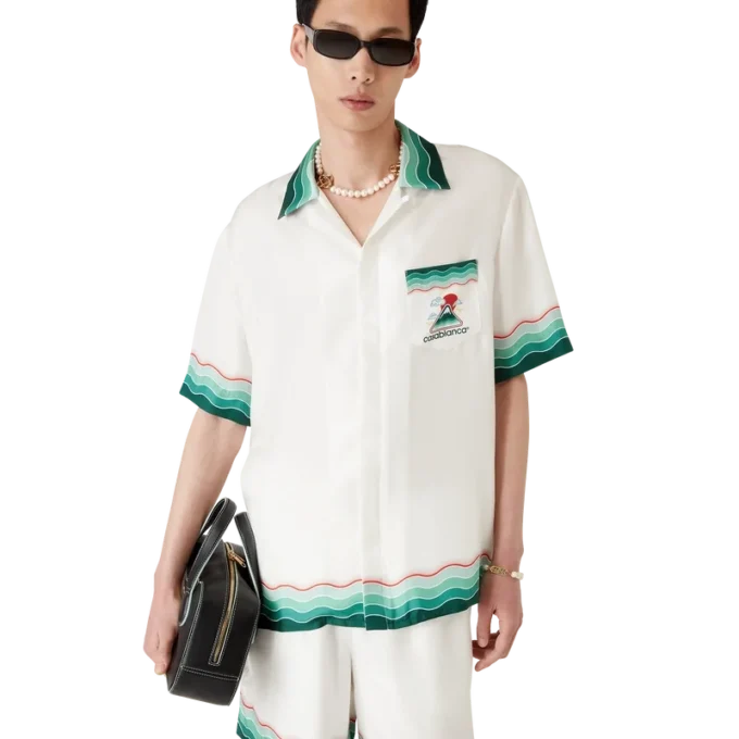 Montagne Ondulae Seidenhemd mit kurzen Ärmeln