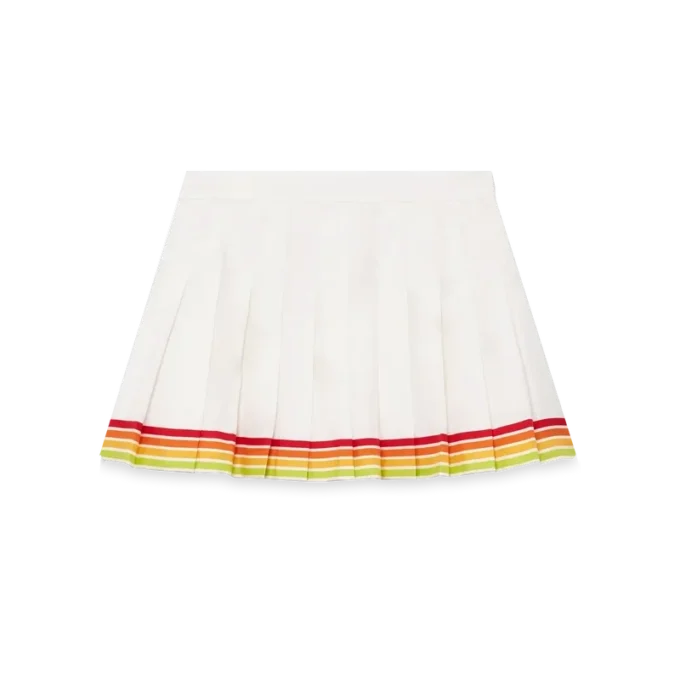 Orangefarbener Plisseerock aus Seidentwill mit Maskottchen