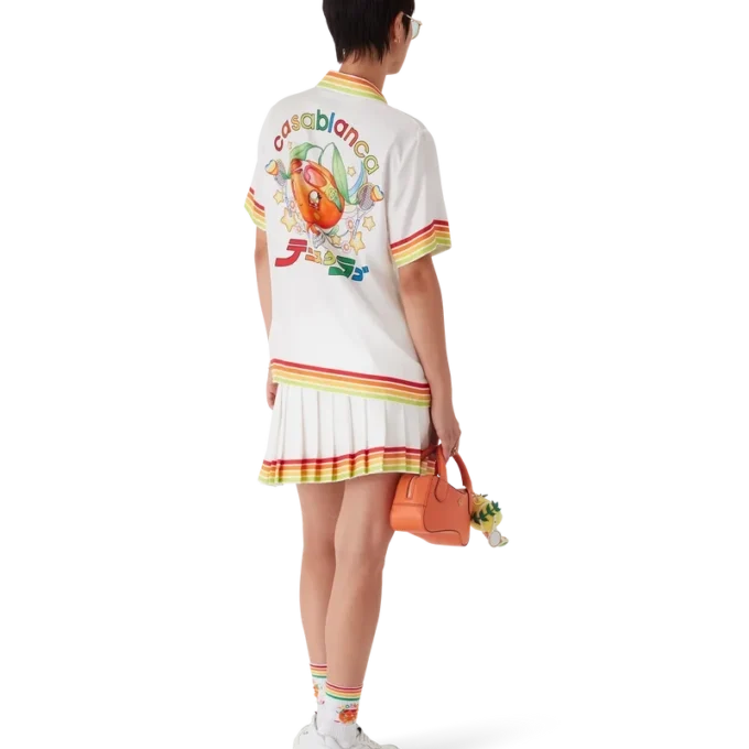 Orangefarbener Plisseerock aus Seidentwill mit Maskottchen