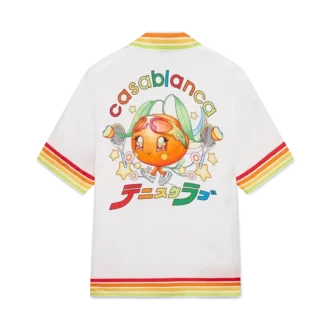 Orangefarbenes Kurzarmhemd aus Seidentwill mit Maskottchen