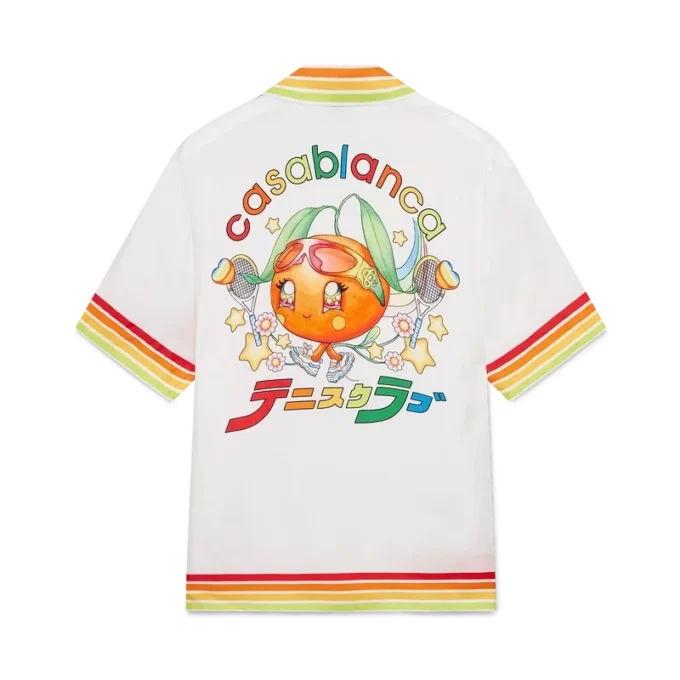 Orangefarbenes Kurzarmhemd aus Seidentwill mit Maskottchen