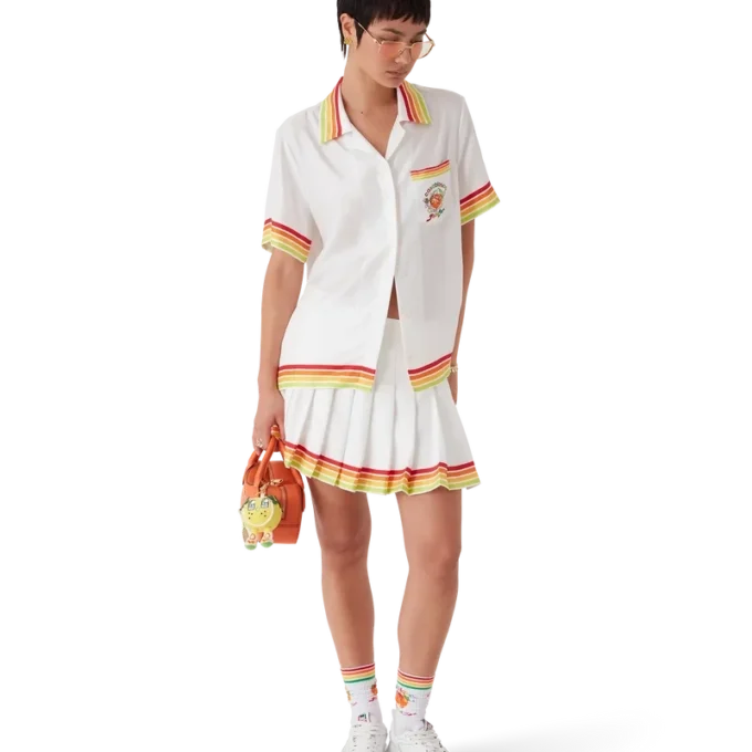 Orangefarbenes Kurzarmhemd aus Seidentwill mit Maskottchen