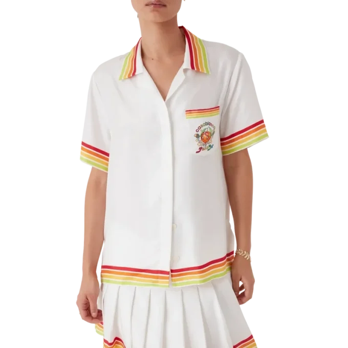 Orangefarbenes Kurzarmhemd aus Seidentwill mit Maskottchen