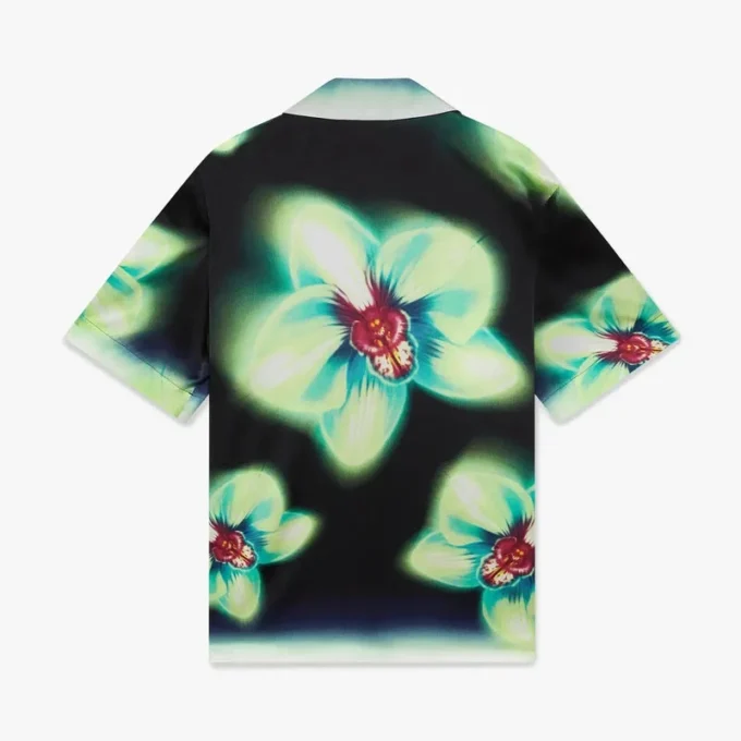 Orchid Glitch Kurzarm-Seidenhemd aus Shorts